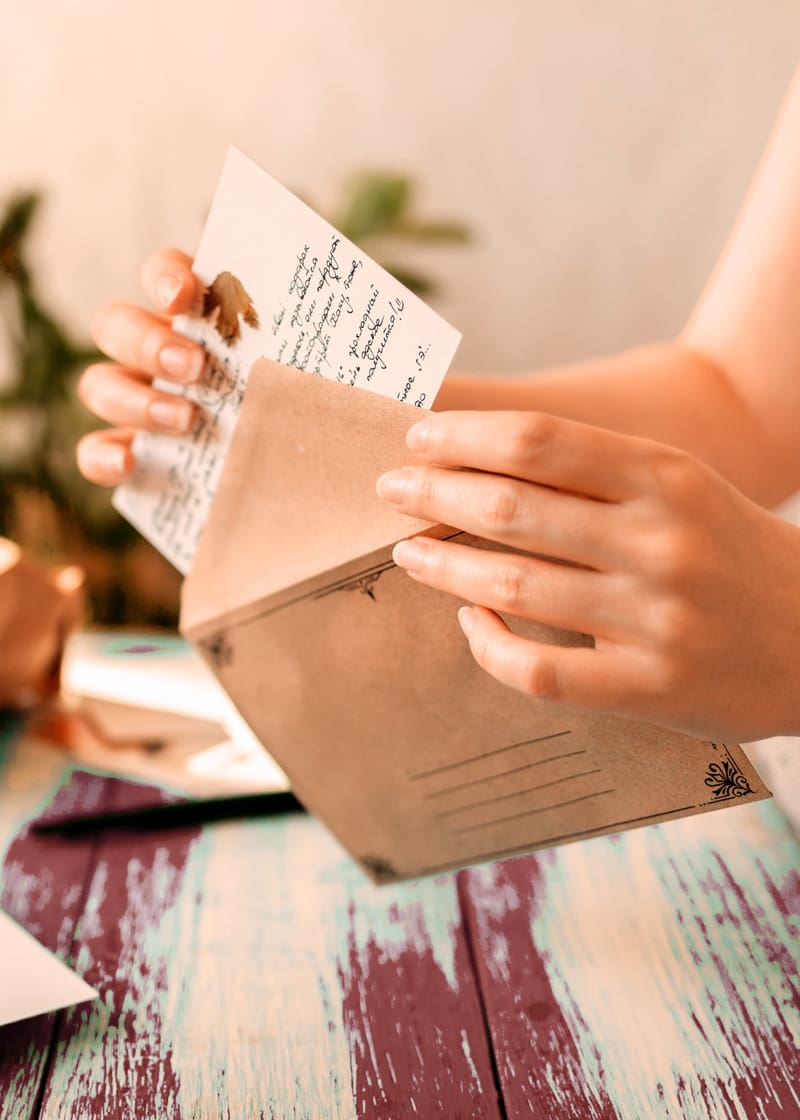 Hands placing a letter in an envelope